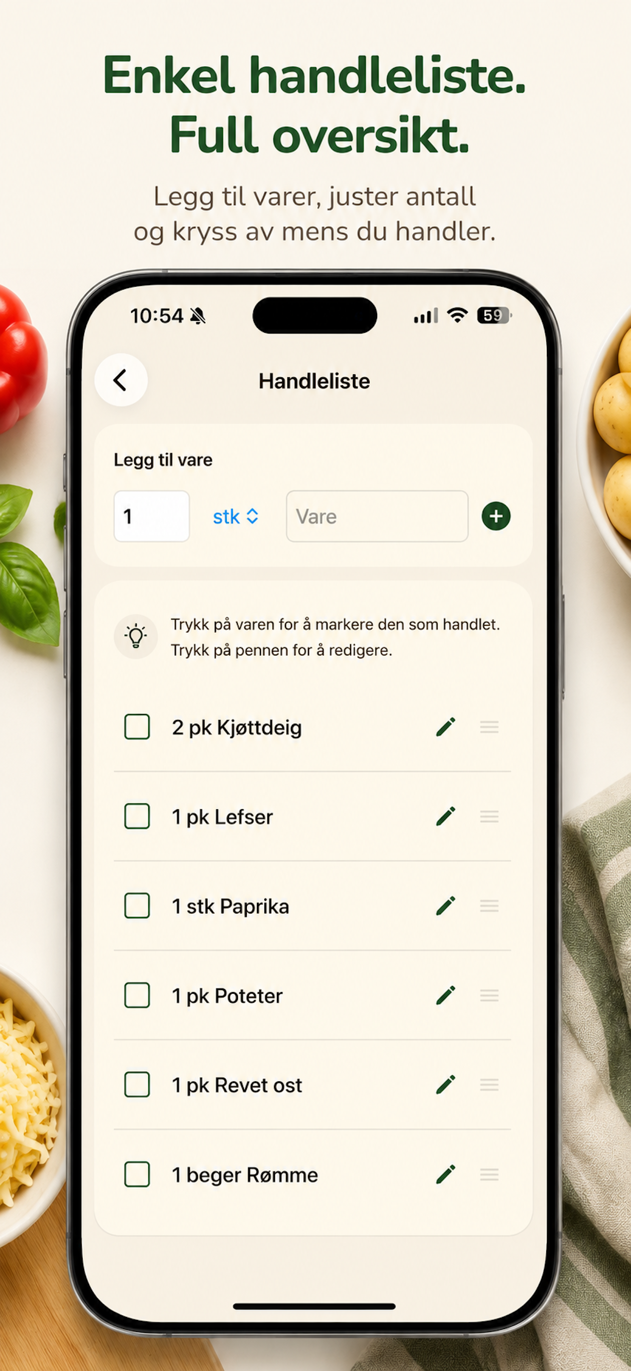 Handleliste i Full Kurv